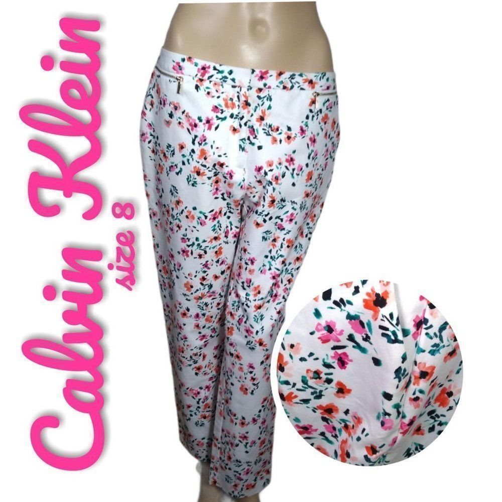 Calvin Klein Pants Floral Printed Side Pockets 8 - Picture 7 of 9